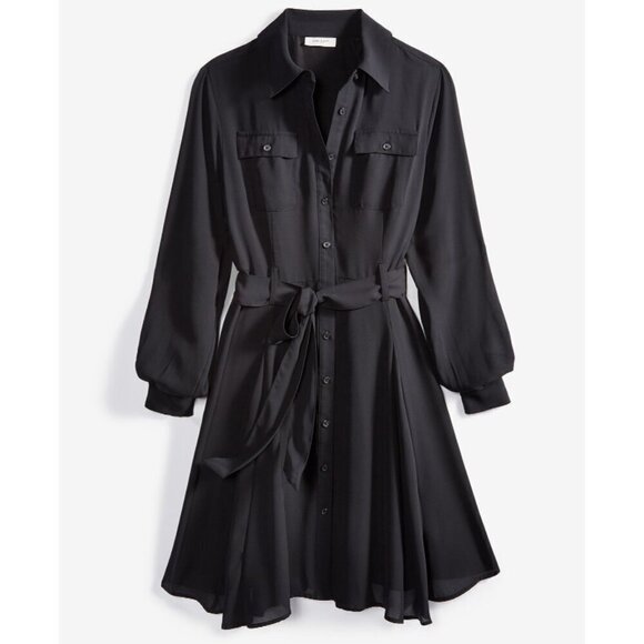 On 34th Plus Size Long-Sleeve Belted Black Shirtdress NWT - Picture 6 of 12